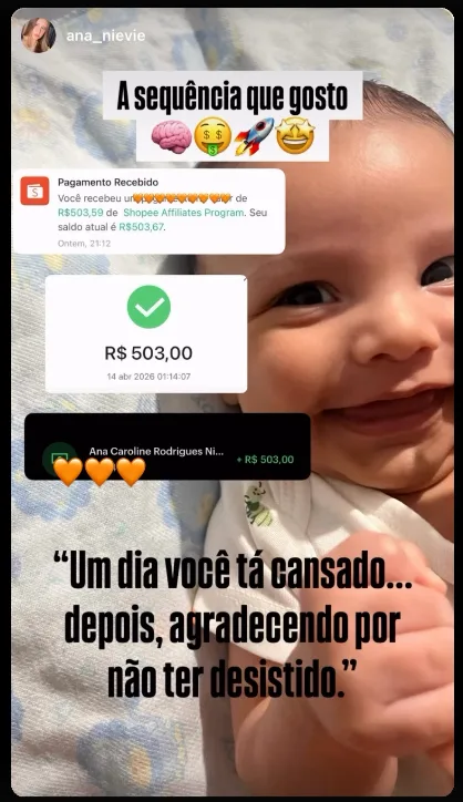 Story de aluna mostrando notificação de pagamento recebido